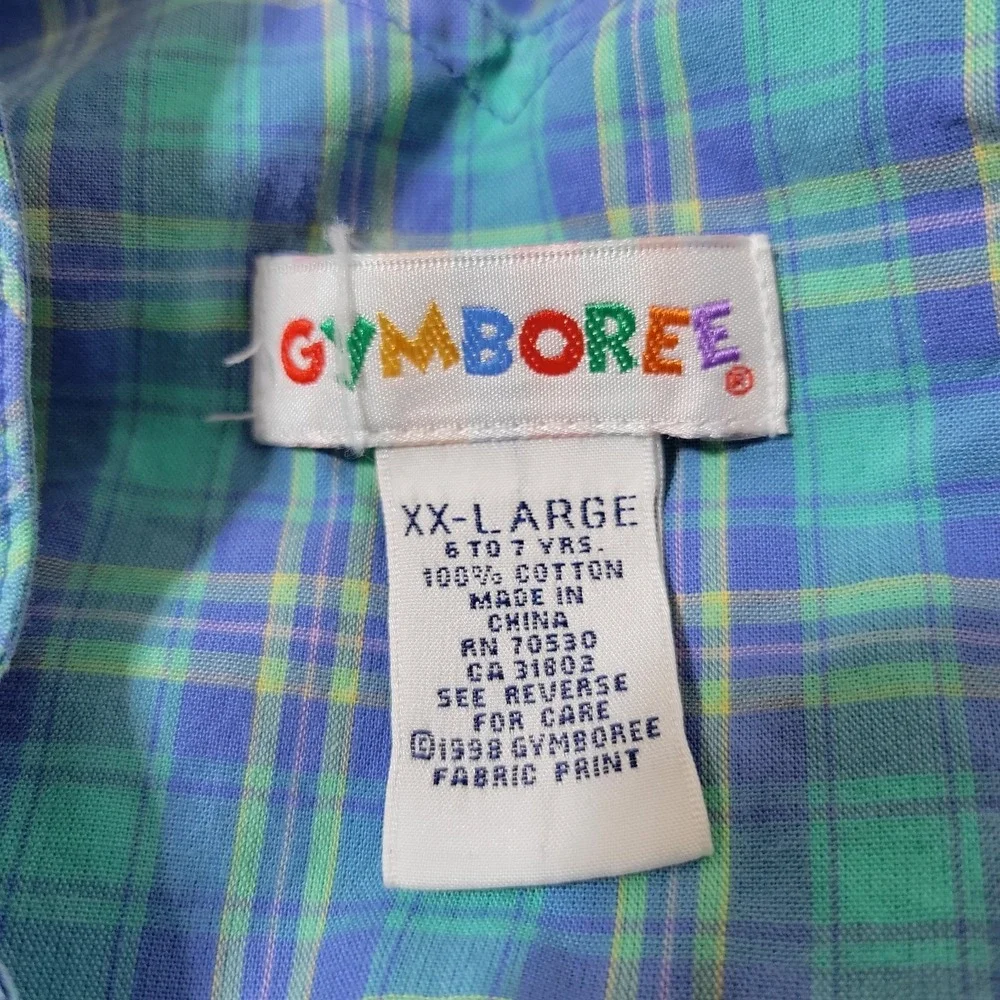 Vintage Rainbow Tag Gymboree Summer Plaid Flowers Overall Dress Size XXL 6-7 Yr